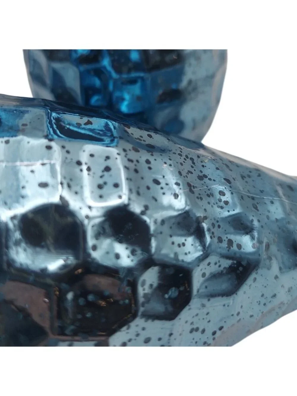 Mercury Glass Bud Vase Set Of 2 Blue Pebble Grain Textured Reflective Retro